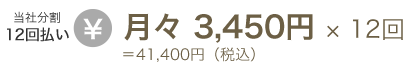 当社分割12回払い：3,450円×12回=41,400円(税込)